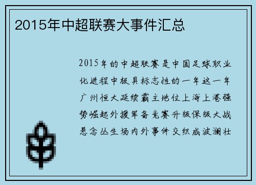 2015年中超联赛大事件汇总